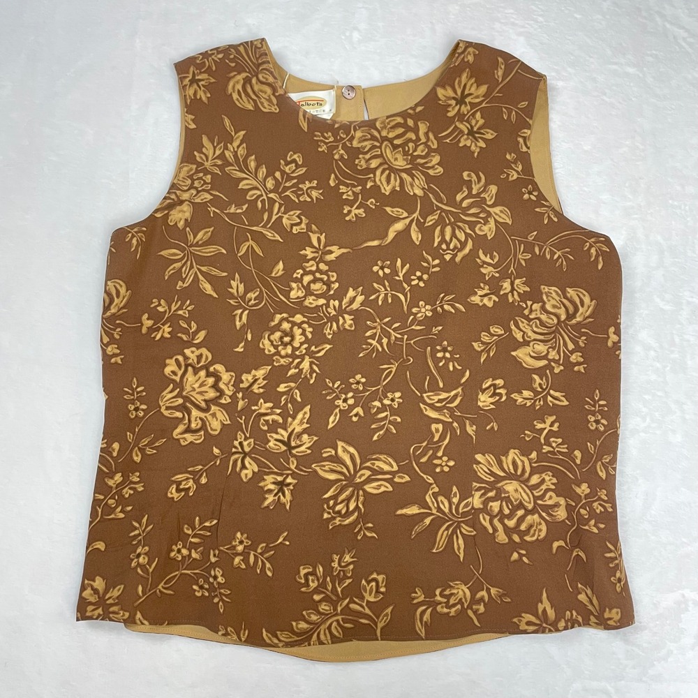 Talbots Reversible Tank Top Silk Women 8P Brown Floral Shell Sleeveless Good